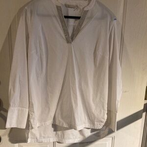 Soft Surroundings Elegant White Blouse with Silver Details